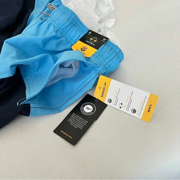 Speedo Swim Trunks Shorts Size XL (W 38) Navy Blue & Blue, Built-In Brief - Picture 11 of 11